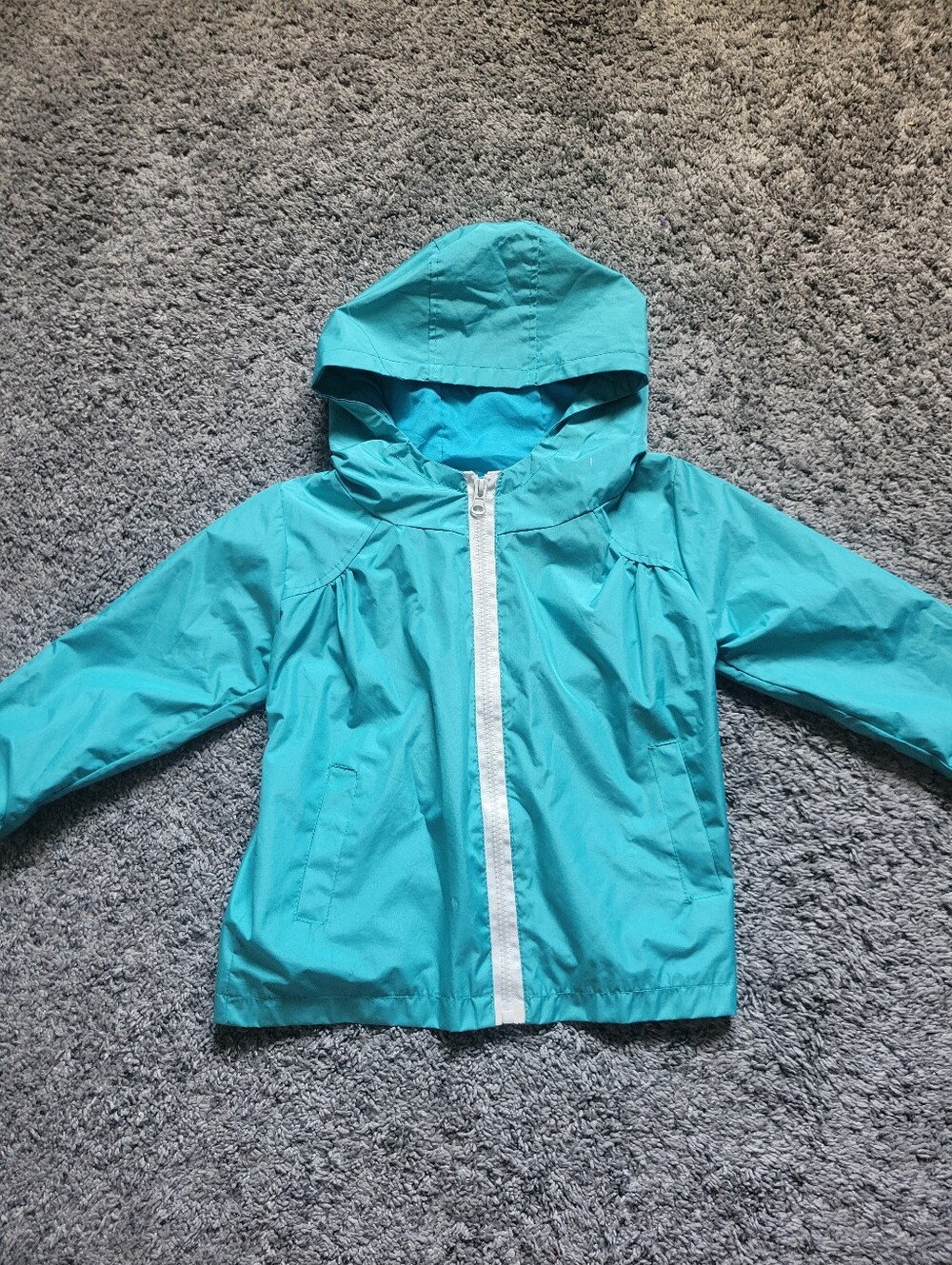 Hooded Windbreaker Jacket - Teal Size 90 = 2T Zipper Closure